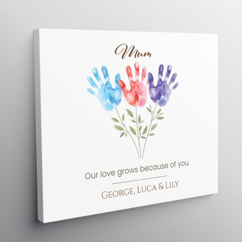 Star Online Personalised Mother’s Day Canvas Gift for Mum from Daughter or Son, Family Handprint Wall Art Birthday Present for Nan or Grandma (Handprint Canvas)