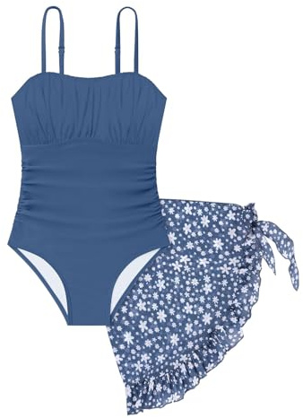 Huihong Bañadores De Natación Niña Vientre 7-16 Years Traje De Baño para Natacion Niña Playa Deportivo Piscina Volantes Floral Adolescente Chica Tankini Bikini