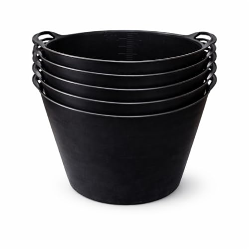 Plushé Haven 42L Flexi Tub Pack of 5 – Heavy Duty Flexible Garden Bucket with Handles, Strong Plastic Trugs for Gardening, Cleaning, Building & Storage