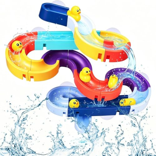 34 Stück Badespielzeug, DIY Kugelbahn Badespielzeug, Badewannenspielzeug Badespiel-Zeug mit Saugnäpfe, Murmelbahn Badewannen Spielzeug, Kreativer Badespaß Geschenk ab 3 4 5 6 Jahre