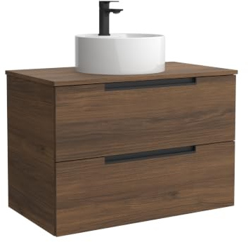 Mueble de Baño Leni 60cm Nogal 2 cajones Lavabo sobre encimera 1 poza Porcelana