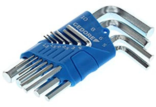 GEDORE Winkelschraubendreher-Satz 10-teilig, für Innensechskant-Schrauben, mit Halterung, SW 1,3-10 mm, H 42-10