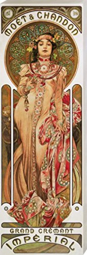 1art1 Alphonse Mucha Poster Moët Et Chandon, Grand Cremant Imperial Plakat-Kunst, 1899 Bilder Leinwand-Bild Auf Keilrahmen | XXL-Wandbild Poster Kunstdruck Als Leinwandbild 120x40 cm