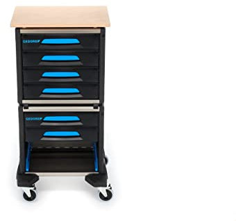 GEDORE Werkzeugwagen WorkMo B2, Rollwagen mit 6 Schubladen und Holzplatte, Plastik/Alu, leer, Werkzeug-Mobil 1110 WMW-2