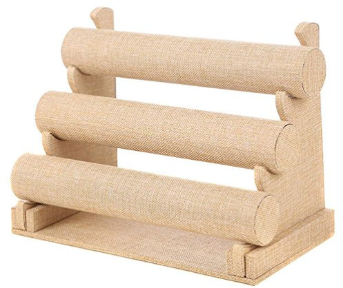 Sinoba Armbandständer Uhrenhalter Schmuckständer Schmuckhalter 3 Etagen aus Leinen