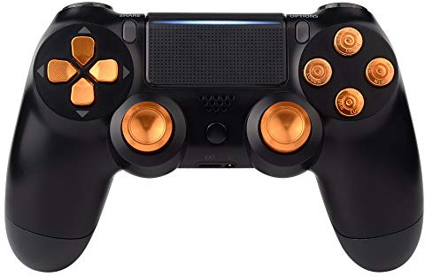 eXtremeRate Guld Aluminium Analoga Tumstickor & Kulknappar & D-pad Ersättningssatser Metallknappar för ps4 Slim Pro Controller