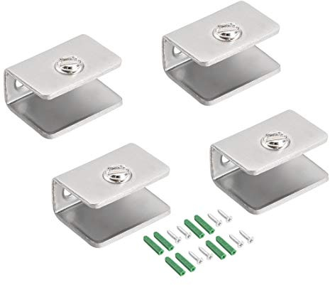 sourcing map Soportes de estantería de cristal - Acero inoxidable cristal rectángulo de abrazadera para el 6-8mm 4 Pcs