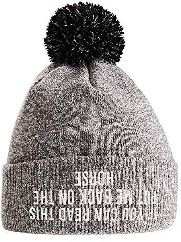 SaveThePeople If You Can Read This Put Me Back On The Horse Hat - Bobble Beanie Hat - Horse Riding Gifts for Girls - Winter Beanie Hat with Horse Slogan Embroidered On The Front Heather/Black