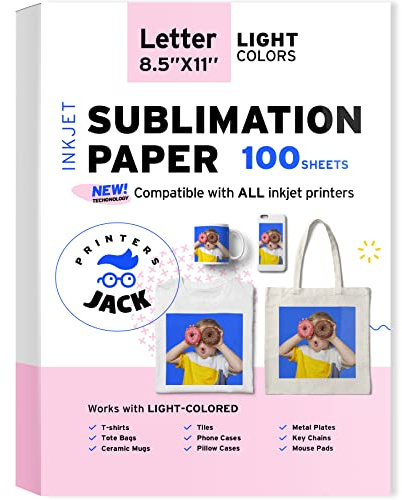 Sublimation Paper Heat Transfer Paper 100 Sheets 8.5 x 11 125 gsm for Any Epson Sawgrass Ricoh Inkjet Printer with Sublimation Ink for DIY T shirt Mugs