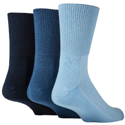IOMI Fotsjuksköterska - 3-pack unisex extra breda diabetesstrumpor i bambu | 4 storlekar | För svullna fötter och ben | slät tåsöm | vadderad fot, BLÅ, 44.5-46.5 EU