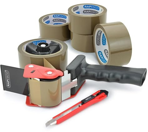 Rapesco 1581 Dispenser per Nastro Adesivo da Imballaggio 960 Germ-Savvy Antibatterico con 5 Rotoli di Nastro Marrone