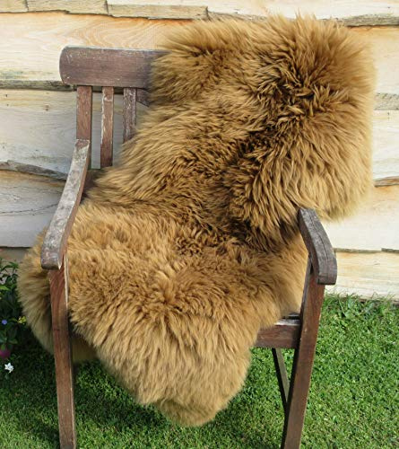 Felltrade Merino Schaffell Lammfell Fell echt gefärbt groß, karamell, ökologische Gerbung (130-140 cm)