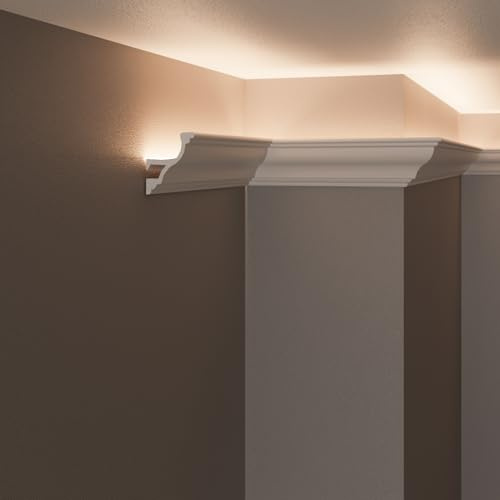 Grand Decor LED Decken- und Wand-Stuckleisten (10 lfm - KH905) für indirekte Beleuchtung mit LED-Streifen | Dekorative, vorgefertigte Duropolymer (besser als Styropor) (10 Stück à 1 Meter)