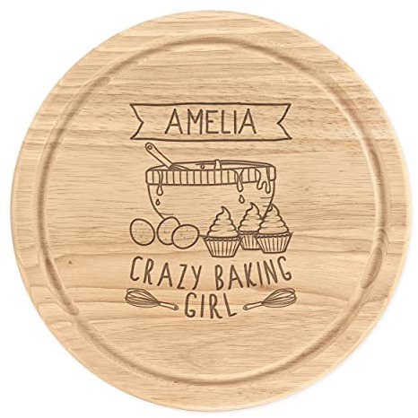 Personalisiert Holz Zerkleinern Käsebrett Rund 25cm Personalisiert Name Verrückte Backen Mädchen