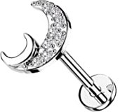 Labret Ohrstecker Ohrring Mond mit Kristallen aus 316L Chirurgenstahl Flat Back Stud Conch Tragus Nasen Lippen Piercing Design Piercing Schmuck für Damen (Silber)