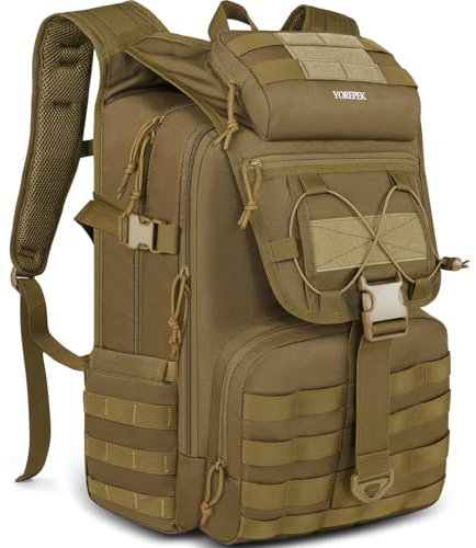 YOREPEK 50L Militär Rucksack, Groß Taktischer Rucksack, Wanderrucksack Herren Bundeswehr Outdoor Arbeit Survival Wasserdicht Travel Assault Tactical Backpack für Trekking Camping Reisen Jagd, Khaki