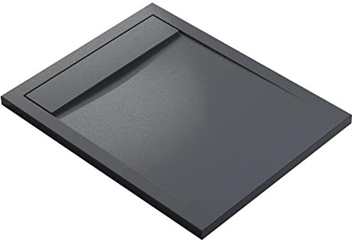 BERNSTEIN Duschtasse 100x80 cm Anthrazit Matt Flache Bauhöhe, Duschwanne aus Mineralguss, Rechteckiges Duschbecken mit Gefälle, Mineralguss-Duschwanne komplett