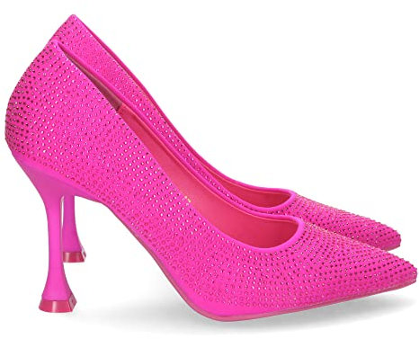 shoes&blues.es 69199-Zapato de Tacon Fino para Mujer, Comodo, Estilo Salon, con Strass, Punta Fina, Otono Invierno 2022. Talla 36 Fucsia