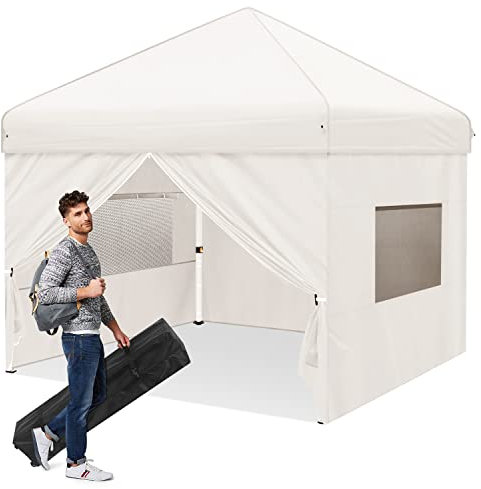 Ej.Victor Pavillon 3x3m Faltpavillon Wasserdicht Stabil Winterfest, Pop Up Faltpavillon mit Mesh Seitenwänden und 4 Sandsäcke, 50+ UV-Schutz Party Pavillon Gartenzelt Partyzelt, Khaki