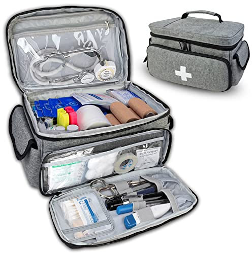 Boczif Erste-Hilfe-Set, Erste-Hilfe-Aufbewahrungstasche, Pillendosen-Organizer für Notfall-Trauma-Medizin-Sets, wasserdicht, ideal für Zuhause, Büro, Auto, Reisen, Outdoor, Camping, (grau)(nur Tasche)