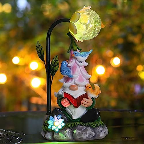 Nano da giardino per esterni, in resina, divertente gnomo da giardino, resistente alle intemperie, con lanterna solare a LED, luci da giardino, per terrazza, prato, cortile, decorazione 25 cm (stil2)