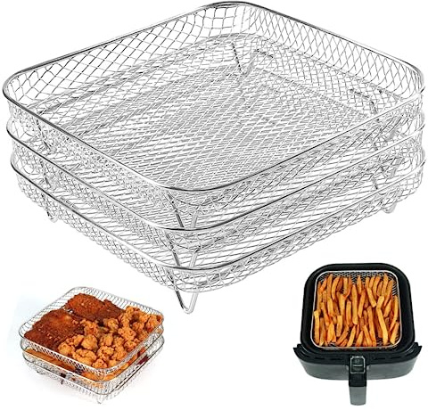 Rack Air Fryer 3pcs Empilable, 8,27 Pouces, Tour Carrée, Acier Inoxydable, Accessoires Pour Barbecue, Four, 8-qt
