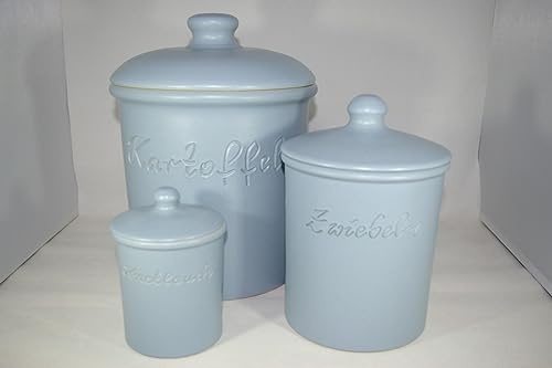 Töpferei Seifert Set Fjordblau Kartoffel Zwiebel Knobi Grade