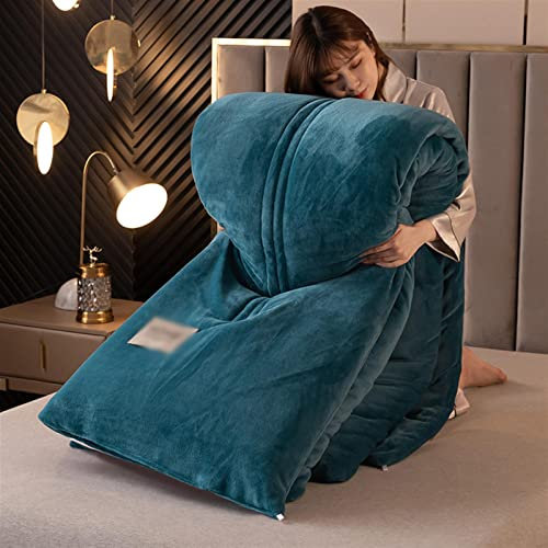 Gvqng Winterdecke, Weicher Milchsamt Warme Bettdecke, Dick warm Daunenbettdecke für Doppelbett, Flauschiges Flanell Warme Überwurfdecke, Dicke Kaschmirdecke,Blau,180x220cm(4kg)