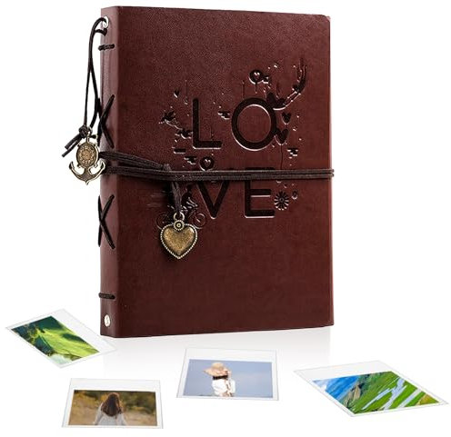 EUBSWA Album photo vintage en cuir 27 x 20,5 cm - Livre photo à personnaliser avec 60 pages - Pour 420 photos - Livre d'or de mariage - Cadeau pour ami (Love)