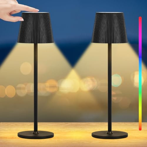 Onherm 2 Pezzi Lampade LED da Tavolo Senza Fili, RGB Lampada Touch da Scrivania Dimmerabile, USB Ricaricabile Lampada da Comodino IP54 Impermeabile per Camera da Letto, Soggiorno, Bar, Ristorante