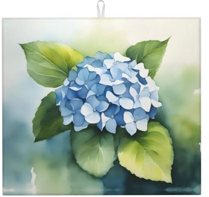 WHJYYXDE Abtropfmatte mit Hortensien-Aquarellmuster für die Küche. Die Mitte ist aus Verbundschwamm, wendbar mit Umhängeband