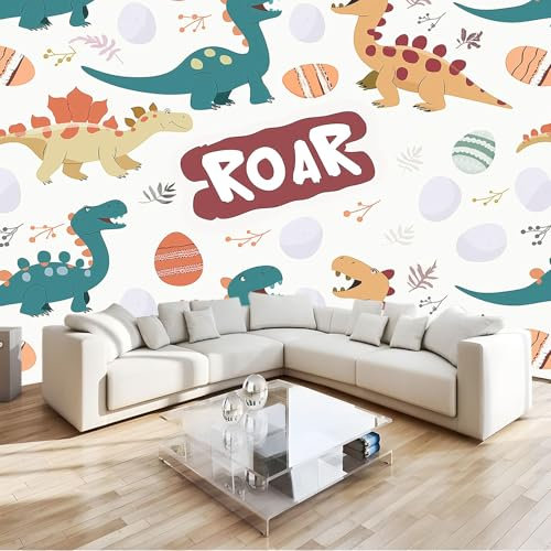 Fototapete 3D Effekt Cartoon Niedlich Dinosaurier Kinder Tapete Wandtapete Wanddeko Design 200x140 cm Mustertapete Wand Dekoration Wohnzimmer Schlafzimmer Büro Flur