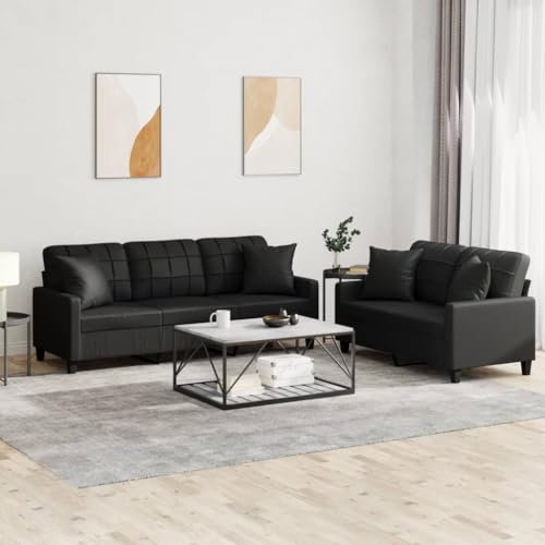 Homgoday 2-TLG. Sofagarnitur mit Kissen Wohnzimmersofa Sofa Couch Loungesofa Gästesofa, Designsofa Couchgarnitur Modern Sitzmöbel für Wohnzimmer, Büro, Schlafzimmer Schwarz Kunstleder