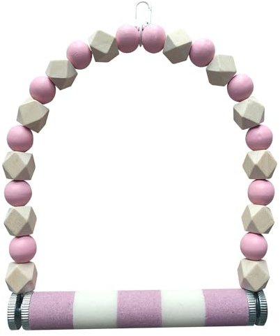 Vogelschaukel Holz Schaukelspielzeug für Wellensittiche Papagei Vogelspielplatz Sitzstangen Vogelkrallen Schleifen (Rosa)