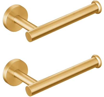 Toalettpappershållare, toalettpappershållare, väggskruv monterad för badrum, kök, tvättrum, modern design, rymmer mega-näsduksrullar, rostfritt stål rostfritt guld 2-pack