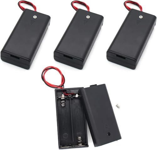 Lot de 4 supports de piles en plastique AA de 1,5 V et 3 V | Avec étui, câble de raccordement, interrupteur marche/arrêt, noir