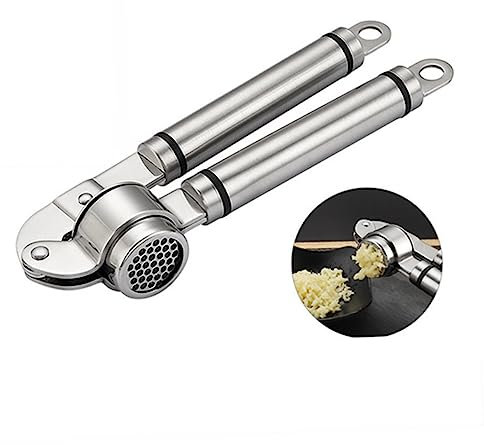 Cabilock Prensa de ajo garlic press removedor de piel de pelador de ajo patata hélice triturador de ajo plato rallador de ajo trituradora de clavo picadora de acero inoxidable Silver