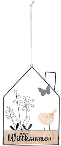 Willkommensschild Hausform Metall Türschild Willkommen Schwarz Natur Haus Türkranz Ostern Deko Anhänger Frühling