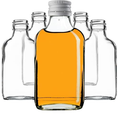 KADAX Lot de 10 gourdes Plates en Verre 100ml – Petites fioles à Bouchon vissant pour liqueurs, alcools & décorations