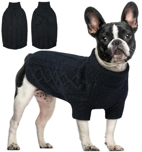 Hjumarayan Hundepullover mit Geschirröffnung – Warmer Strick Hundepulli für kalte Wintertage, Bequeme Hundekleidung für kleine bis große Hunde, weicher Winterpullover gegen Kälte & Wind (Schwarz L)