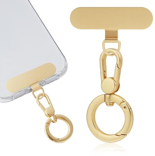 LEIBOCHAO Attache Téléphone Rotative 360° en Acier Inoxydable - Crochet Métallique Universel pour Dragonne avec Compatibilité Étui de Téléphone (Or)