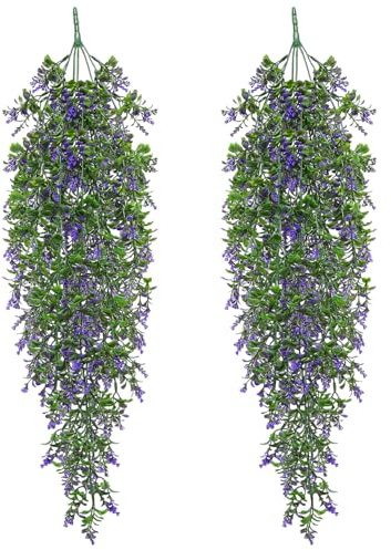 MIPIACE 2 Piezas Plantas Artificiales Colgantes 70cm Planta Colgante Artificial Púrpura Guirnalda Flores Colgantes para Cocina Jardín Balcón Sala de Estar