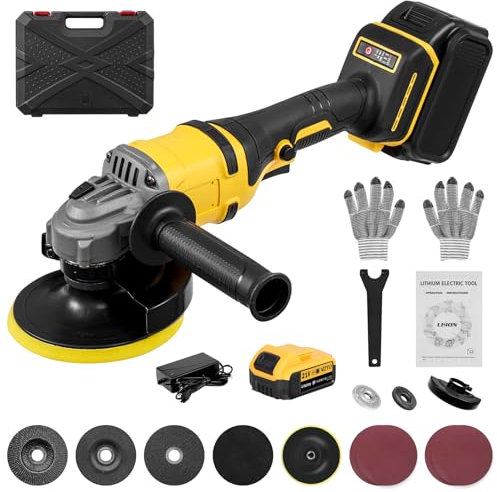 Professional Amoladora Angular Con Batería de 21V, Mini Amoladora Angular con 2 Baterías de 1500mAh, 30,000 RPM Motor Sin Escobillas, Diámetro de Disco 125 mm, 3 Velocidades para Cortar Pulir y Lijar