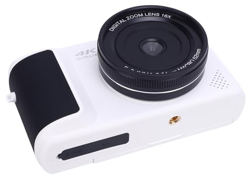 Cámara Digital 4K 64MP Autococus 16x Zoom Retro Retro Sin Espejo Cámara de Pantalla Flip Viaje (White)