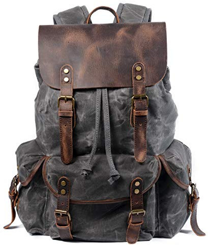 Jagdrucksack, Jagdtasche Herren, Rucksack aus Segeltuch – Vintage-Outdoor-Rucksack, Reise-Tagesrucksack, Wandern Reisen Große Kapazität Tasche-Grau