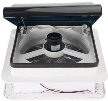 DIKAMAN Ventilateur d'extraction, Ventilateur de Toit Manuel for Caravane de Camping-Car de 14 Pouces, puits de lumière 12 V avec éclairage LED pour Salle de Bain au Plafond