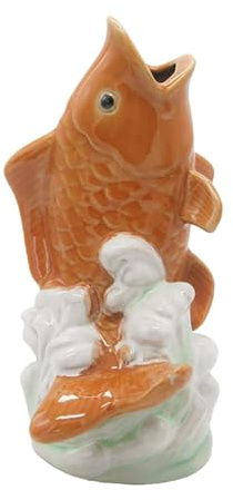 ZYZSY Garden Pond Spitters, Ceramic Fountain Water Spitter, Spouting Carp Fish Statue Fountain Spray Accessories, for Plant Pot Planter Yard Lawn Ornament Landscape(7 * 7 * 11cm/2.7 * 2.7 * 4.3in)