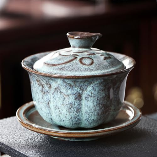 Tazza da tè Gaiwan cinese, gaiwan in ceramica, set da tè con ciotola da tè, modello antico cinese, for ufficio, amici, famiglia, affari(Green)