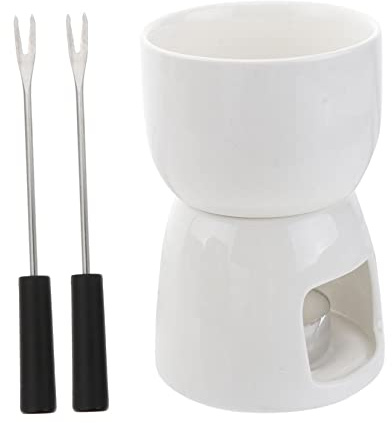 LALADEFIEE Ceramic Fondue with Forks and Candle Burner Iron and Ceramic Melting Pot for Cheese Chocolate Butter and Heating Gadget for Baking and Cooking Random Color