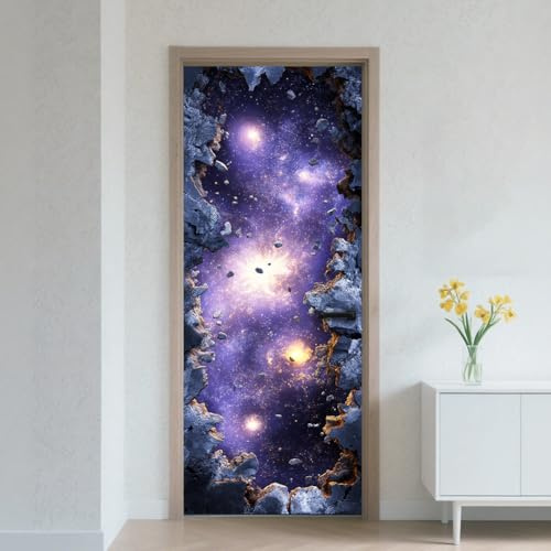 CRAFTYMELODY Adhesivo para puerta, extraíble, autoadhesivo, vinilo, PVC, impermeable, para decoración del hogar, oficina, tienda, 31.48 x 78.74 pulgadas, estrella de galaxia